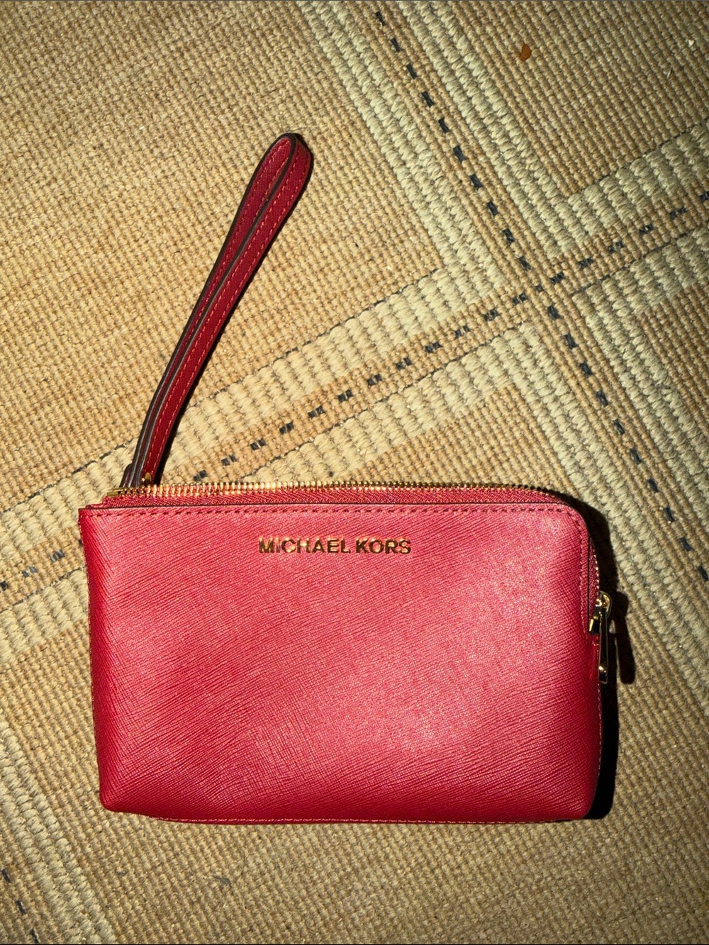 NWOT Michael Kors Red Saffiano Leather Wristlet Clutch with Gold Hardware